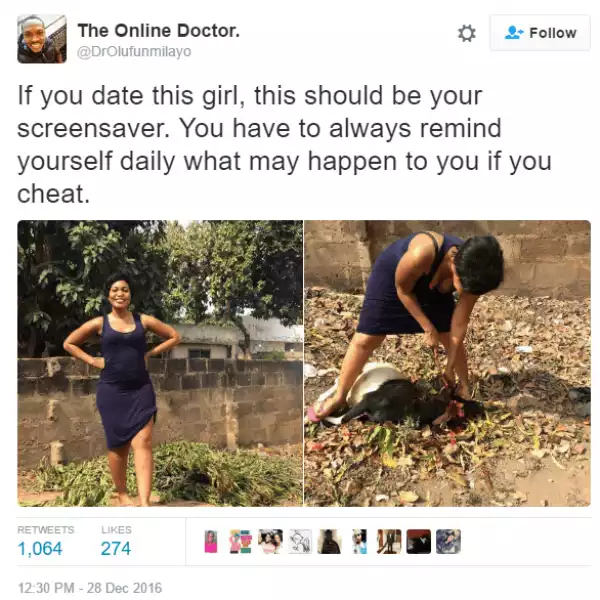 Pretty Nigerian lady goes viral after she killed a goat for Christmas